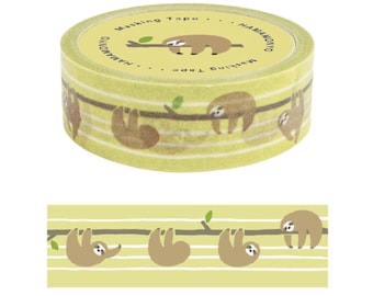 Hamamonyo Sloth Washi Tape, 15mm x 5m, Kawaii Washi Tape, Japanese Washi Tape