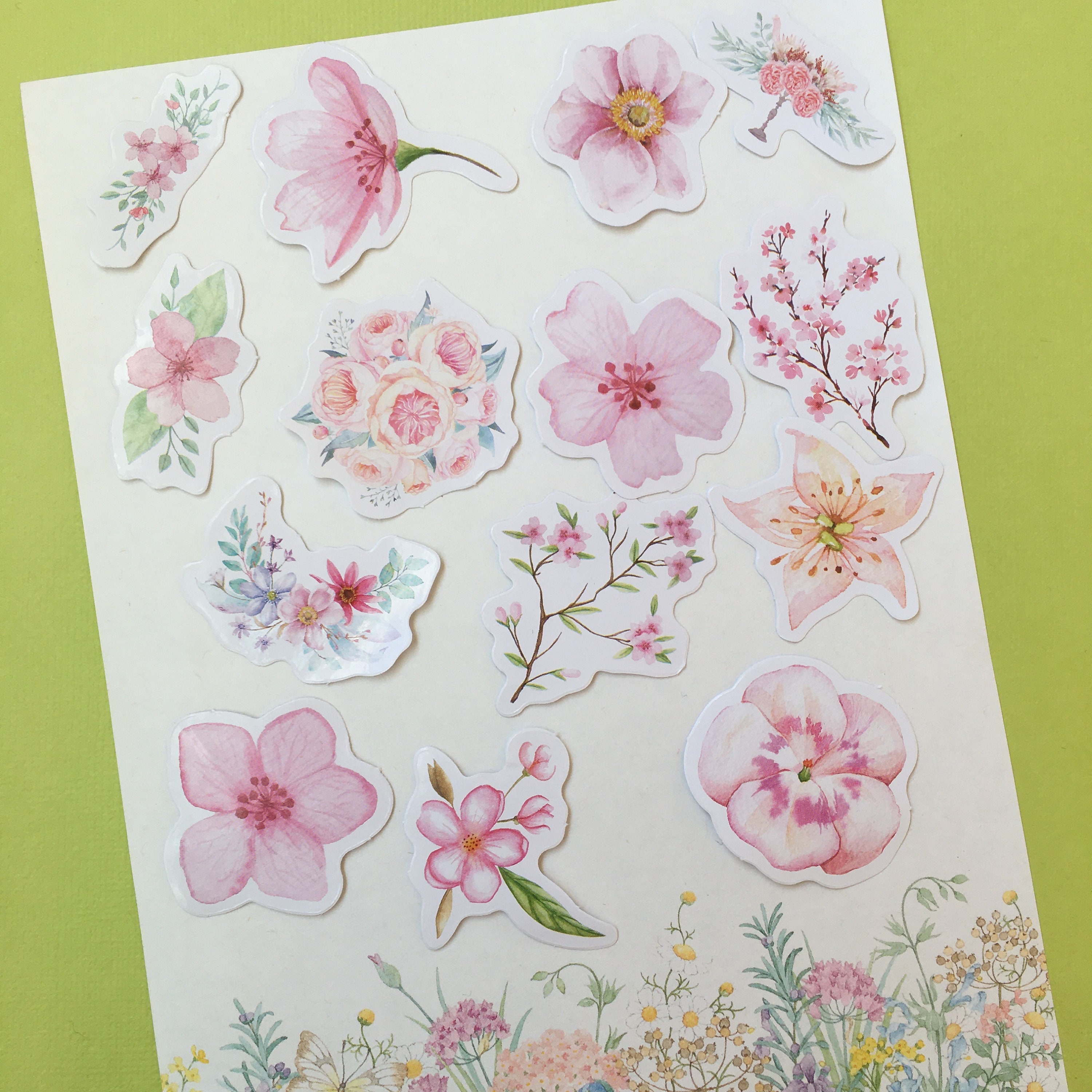 Mo Card Floral Stickers Pink Flower Stickers 45 Pieces | Etsy