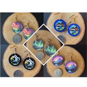 Handmade Aurora and Outdoor Earrings, Alaska Earrings, Northern Lights Earrings, Camping Earrings