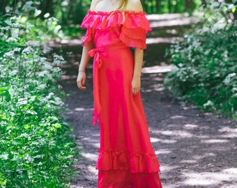 1970s Hot Pink Off The Shoulder Dress, The Aphrodite