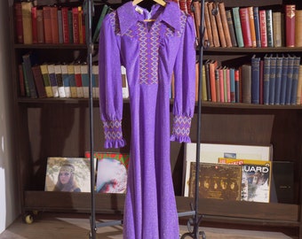 Paarse lurex glitterjurk jaren 1970,