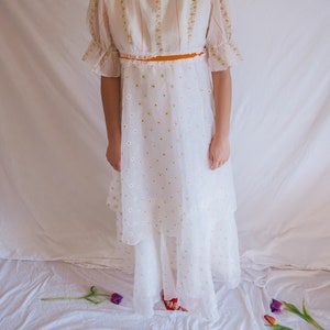 1970s White Floral Dress, Empire Waist, The Clementine image 2