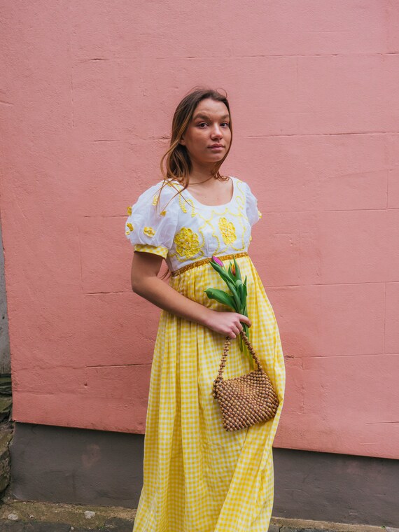 1970s Yellow Gingham Dress Vintage - The Primrose - image 5