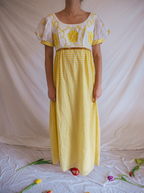 1970s Yellow Gingham Dress Vintage - The Primrose - image 2