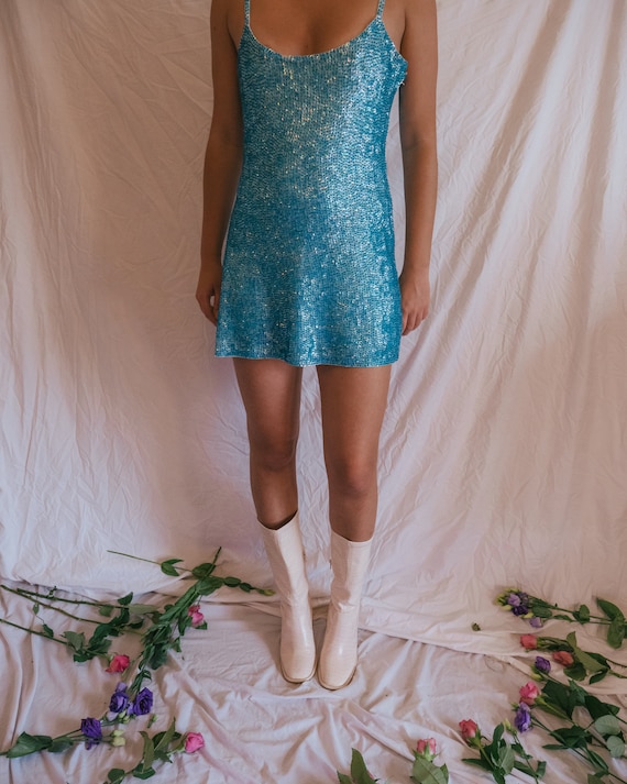 Vintage 1960s Style Blue Sequin Dress - The Luna D