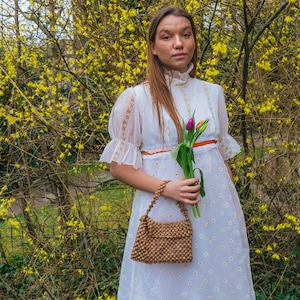 1970s White Floral Dress, Empire Waist, The Clementine image 1