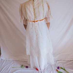 1970s White Floral Dress, Empire Waist, The Clementine image 3