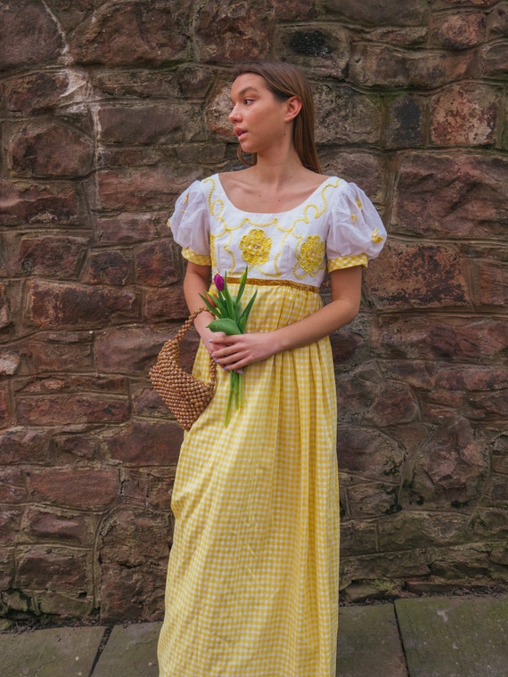 1970s Yellow Gingham Dress Vintage - The Primrose - image 1