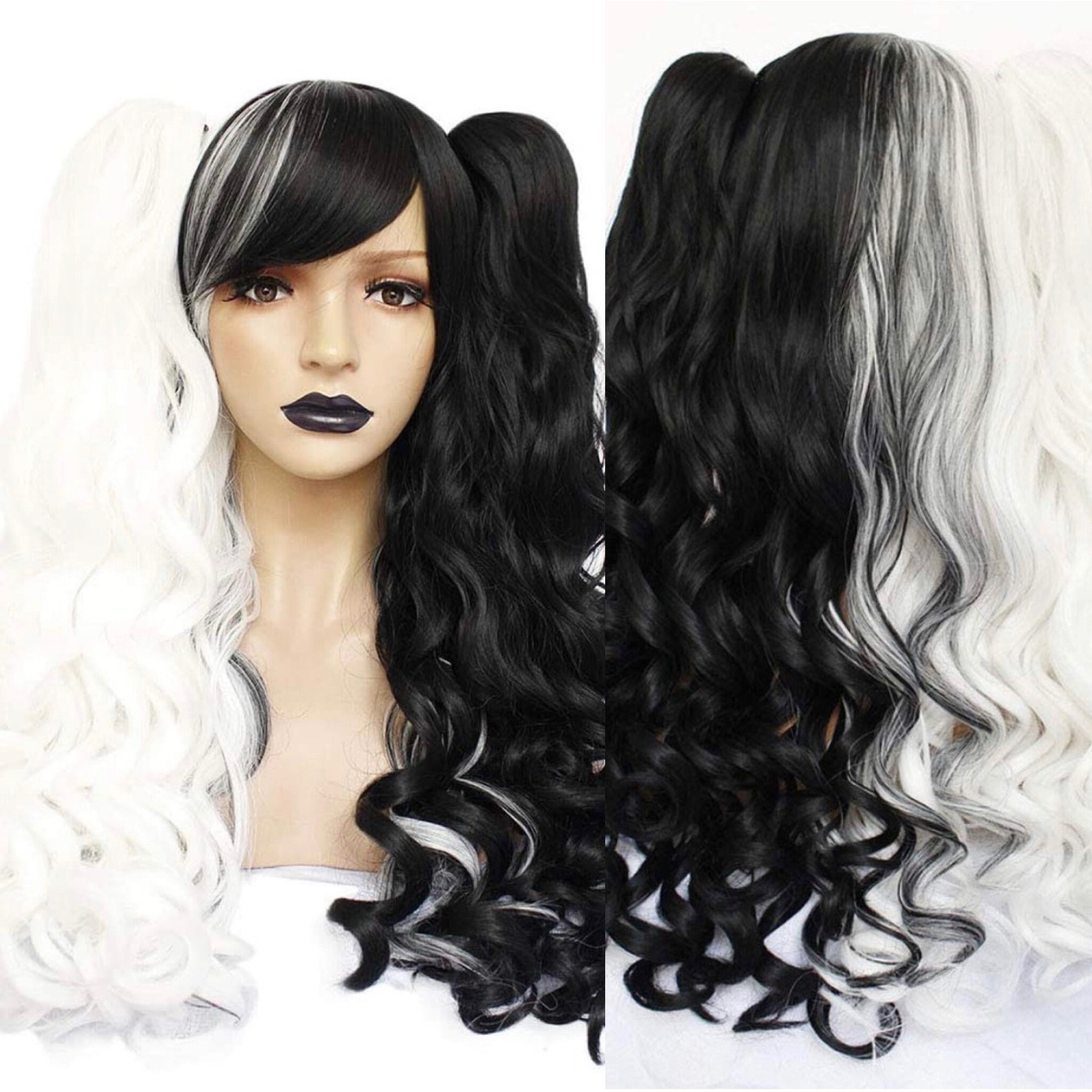 Black pigtail cosplay wig discount