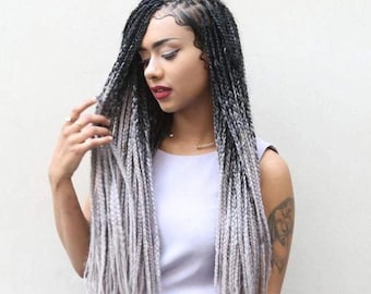 GREY 22” OMBRE micro braided lace front wig for beautiful woman with baby hair