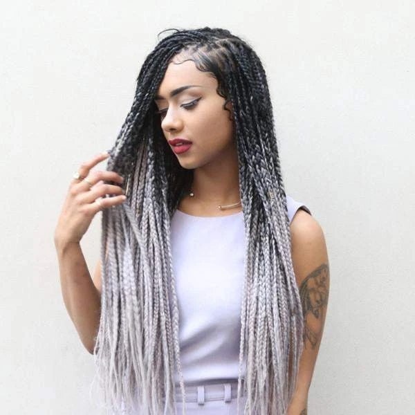 GREY 22” OMBRE micro braided lace front wig for beautiful woman with baby hair