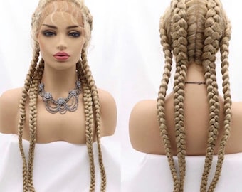 HONEY BLONDE 26” four braided conrow lace front wig for beautiful woman with baby hair