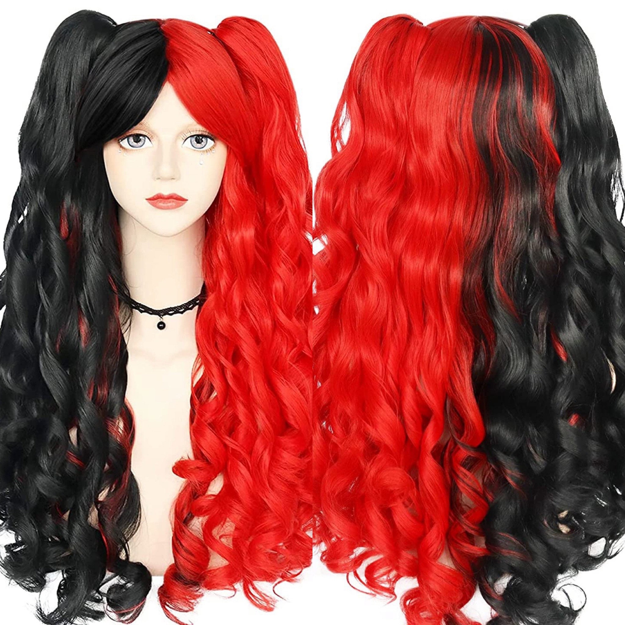 Cosplay Curly RED BLACK Pigtail Bang Full Cap Wig new Etsy Canada