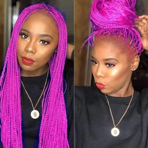 Purple  SHOCK 22” box braided lace front wig for beautiful woman