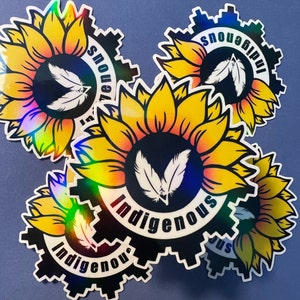 Indigenous Sunflower Sticker 3 x 3 inches - waterproof with holographic sticker or White Waterproof sticker