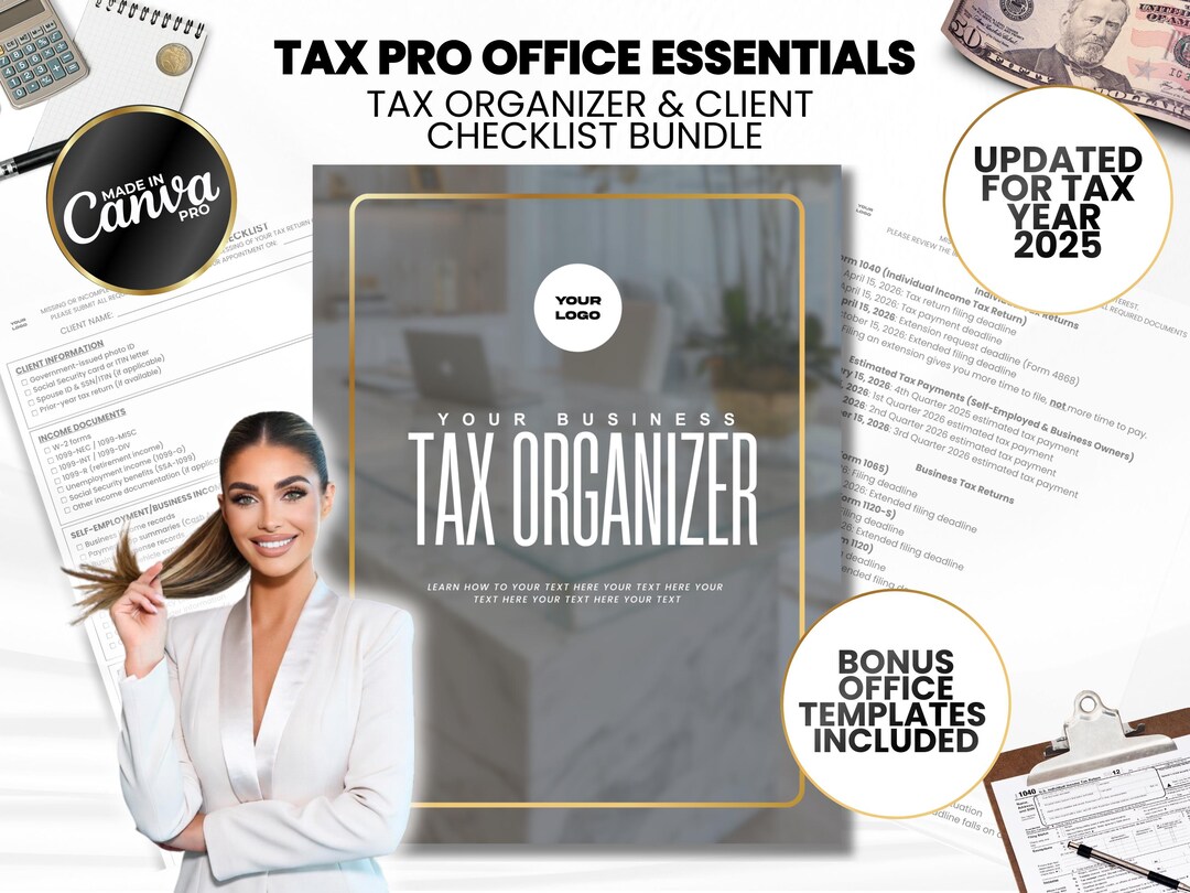 Editable Tax Office Information Organizer, Client Checklist Bundle