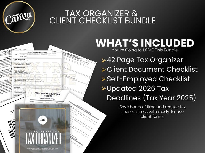 Editable Tax Office Information Organizer, Client Checklist Bundle