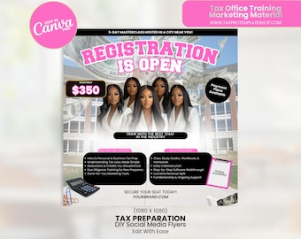 Tax Masterclass Flyer Canva Template | Registration Is Open Tax Class Flyer | Editable Tax Pro Training Social Media Flyer