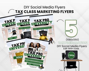 5 Tax Class Flyer Templates, Tax Training Flyer Templates, Editable Canva Tax Course Flyers, Tax Bootcamp Marketing, Tax Prep Training