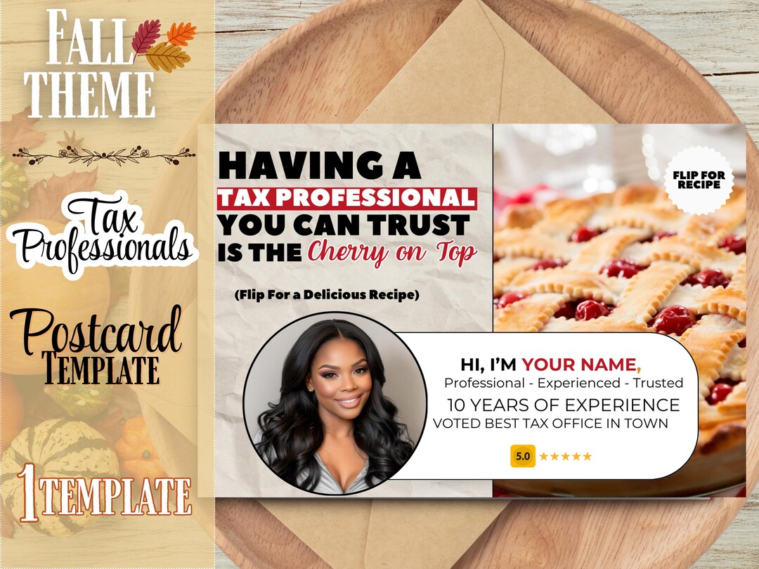 Tax Professional Fall Post Card Template, Recipe Postcard, Tax Season ...