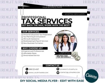 Simple Tax Season Flyer, Income Tax Flyer Template, CPA Flyer, Tax Pro Marketing, File With Us, Tax Preparation Template, Taxes