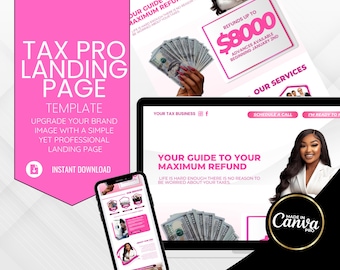 Tax Preparer Pink Canva Landing Page Template