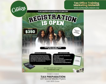 Tax Masterclass Flyer Canva Template | Registration Is Open Tax Class Flyer | Editable Tax Pro Training Social Media Flyer