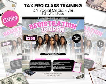 Tax Class Flyer Template, Tax Training Flyer, Editable Canva Tax Course Flyer, Tax Bootcamp Marketing, Tax Prep Training, Tax Masterclass
