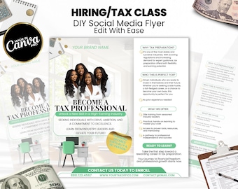 Tax Season Hiring Flyer, Tax Season Recruitment Flyer, Tax Class Flyer, Editable Tax Flyer, Tax Office Marketing, Tax Office Template