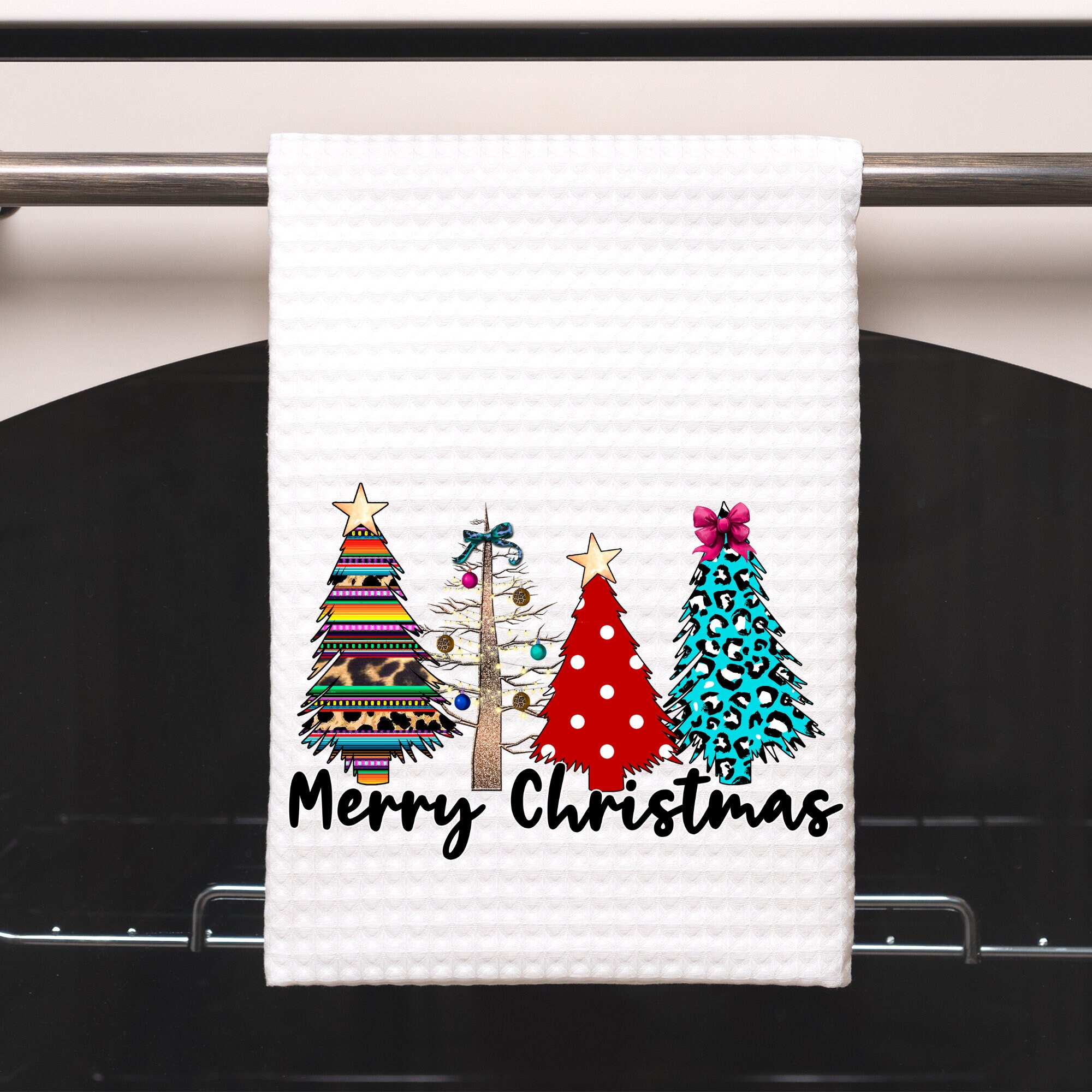 Christmas Kitchen Towel, Christmas Tree Towel, Merry Christmas Tea