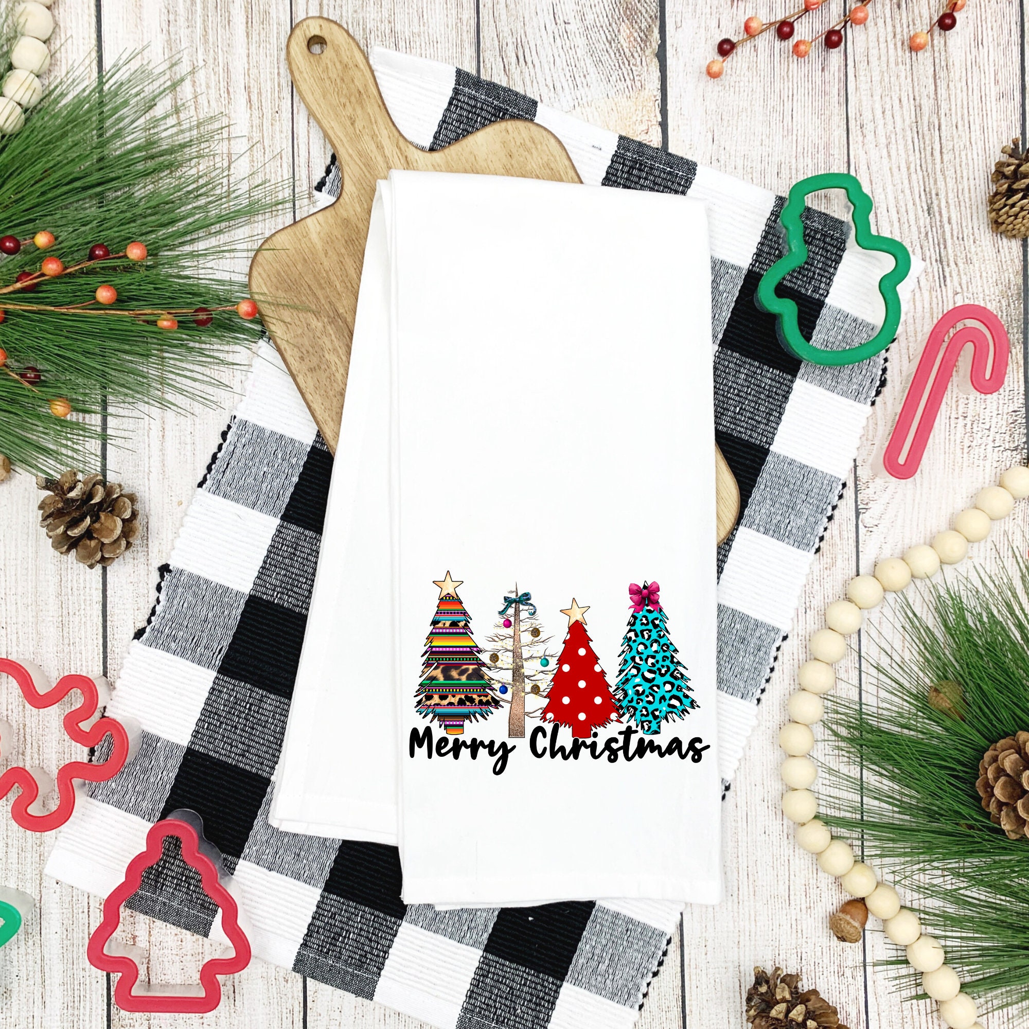 Christmas Kitchen Towel, Christmas Tree Towel, Merry Christmas Tea