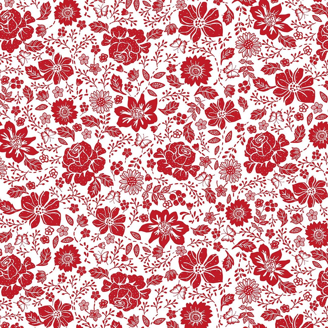 Garden Redwork - Large Redwork Floral @ 1/2 Yard - Etsy