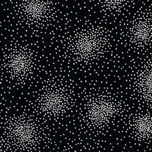 Pode incluir: Tecido preto com um padrão branco repetitivo de pequenos quadrados dispostos em forma circular.