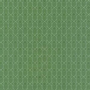 May include: A green fabric with a white geometric pattern of overlapping diamonds.