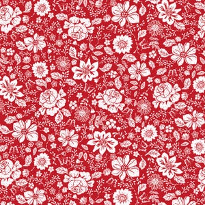 Garden Redwork TWO OPTIONS - Large Redwork Floral @ 1/2 Yard