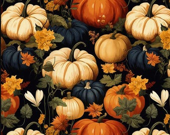 Harvest Multi Pumpkin Patch on Black @ 1/2 yard