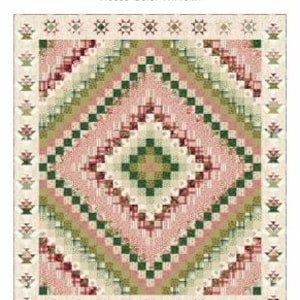 May include: A quilt pattern titled "Joy Around the World" by Laundry Basket Quilts. The design features a central diamond pattern in shades of pink, green, and cream, surrounded by borders with floral and geometric motifs. Quilt size is 65.5" x 73.5".