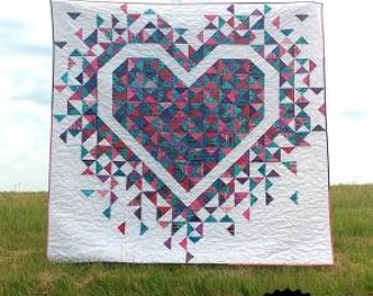 Exploding Heart Quilt Pattern by SLice of PI Quilts 72 x 72in