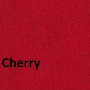 Może przedstawiać: Próbka tkaniny w kolorze ciemnej wiśni z nadrukiem słowa "Cherry" w kolorze czarnym.