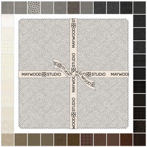May include: A gray fabric with a diamond pattern is tied with a ribbon that says "Maywood Studio".