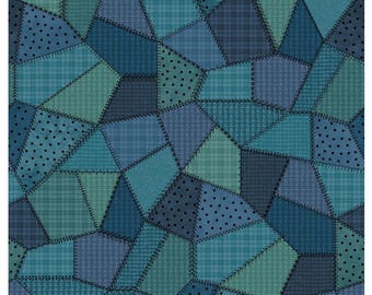 Woolies Patchwork Flannel Blue F11310-B @ 1/2 YD