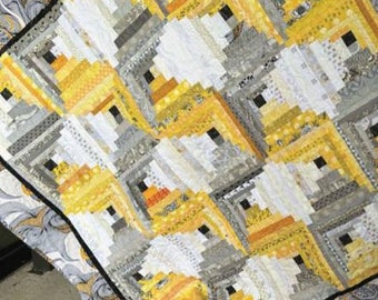 Silver and Gold Log Cabin Quilt Pattern Card