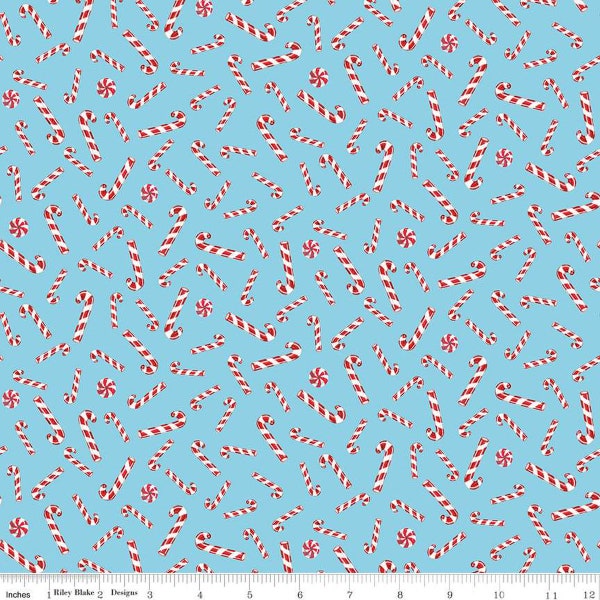 Christmas Joy - Candy Canes Sky Blue @ 1/2 yard Cotton Fabric