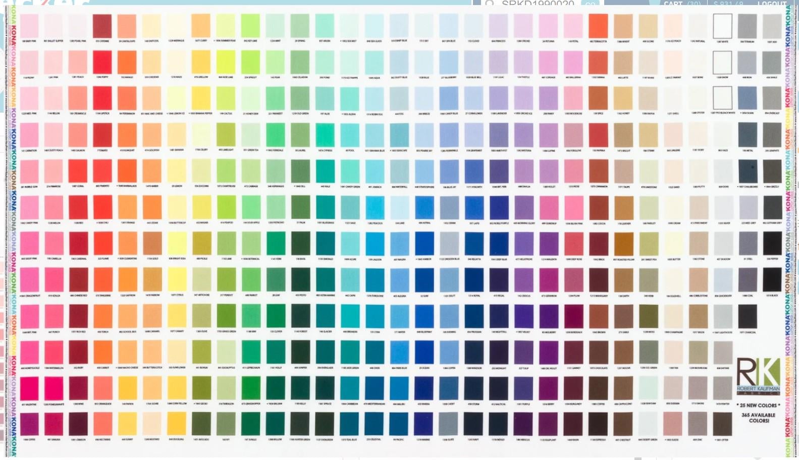 Kona Printed Color Chart Fabric Panel 25 X 45 - Etsy