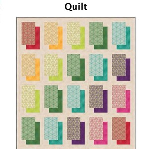May include: A quilt pattern titled "Dyed Shadow Boxes Quilt" with a repeating pattern of rectangular blocks in various colors. The blocks feature geometric and floral designs in shades of red, orange, green, blue, purple, and pink.