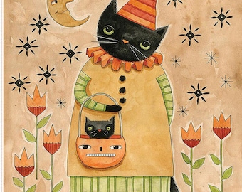 Spooky Kitty Fabric Quilt Panel 35.5 x 43.5 inches