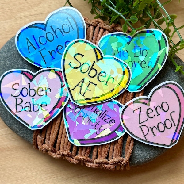 Sober Conversation Heart Stickers for water bottles planners and laptops