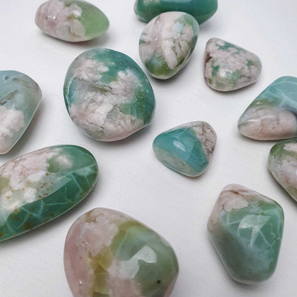 Rare Green Flower Agate Pebbles Cherry Blossom Agate Etsy