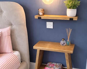 Handcrafted Rustic Wooden Bedside Tables with Shelf | Rustic Splay Side Table | Milking Stool | Console Table | Custom Sizes Available