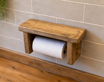 Handcrafted Rustic Wooden Kitchen Roll Holder with Shelf | Reclaimed Wood | Paper Towel Holder | Custom Sizes Available